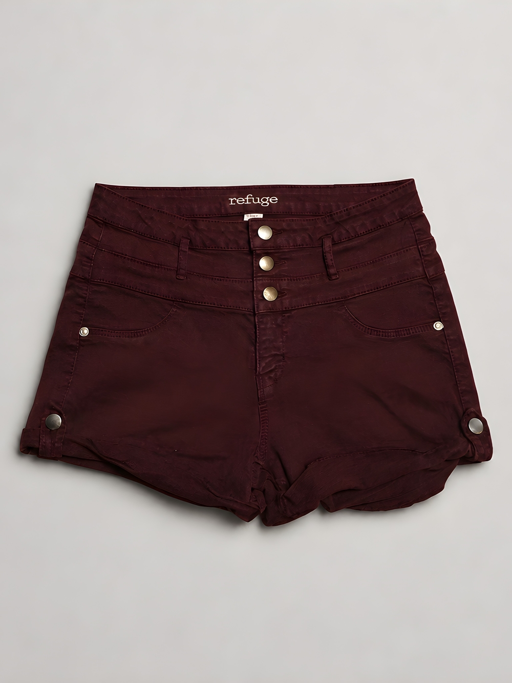 refuge High-Waist Triple-Button Wine Shorts